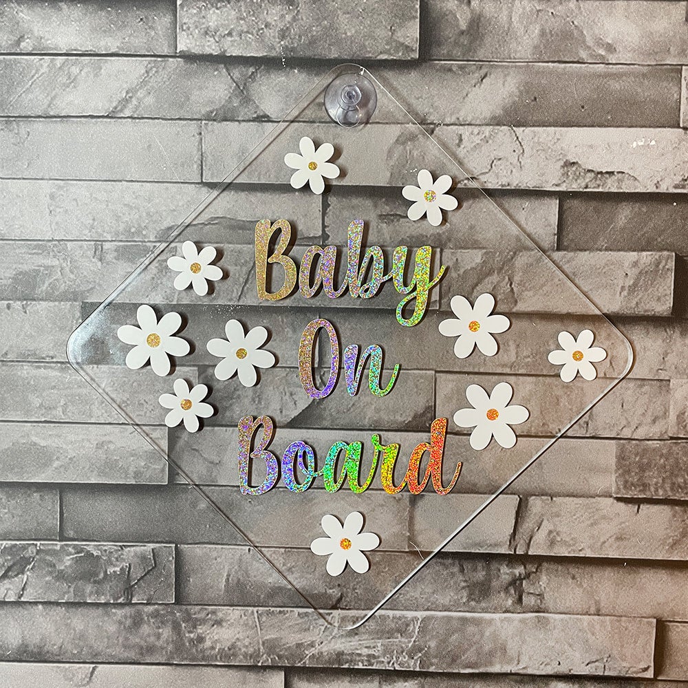Custom Baby On Board Sign - Personalised Car Window Decal With Your Message, Made In UK, 14cm Square, Comes With Suction Cup